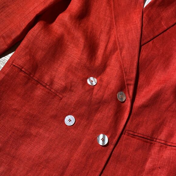 80s Vintage International Scene Red Linen Blazer Lined Double-Breasted Work - Picture 4 of 9